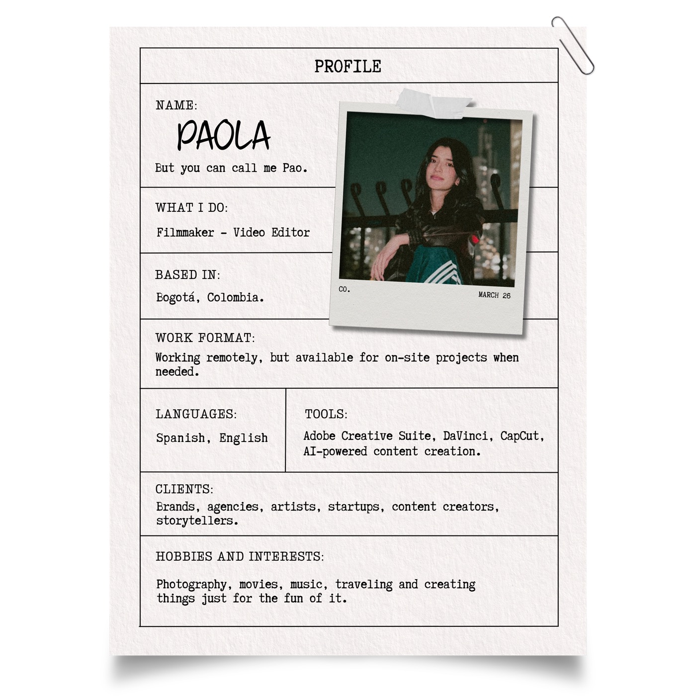 About Me Profile